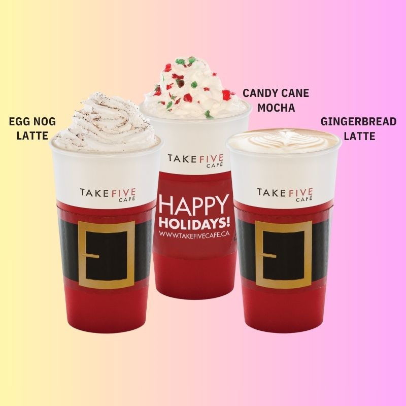 christmas drink - egg nog latte, candy cane mocha, gringer bread latte