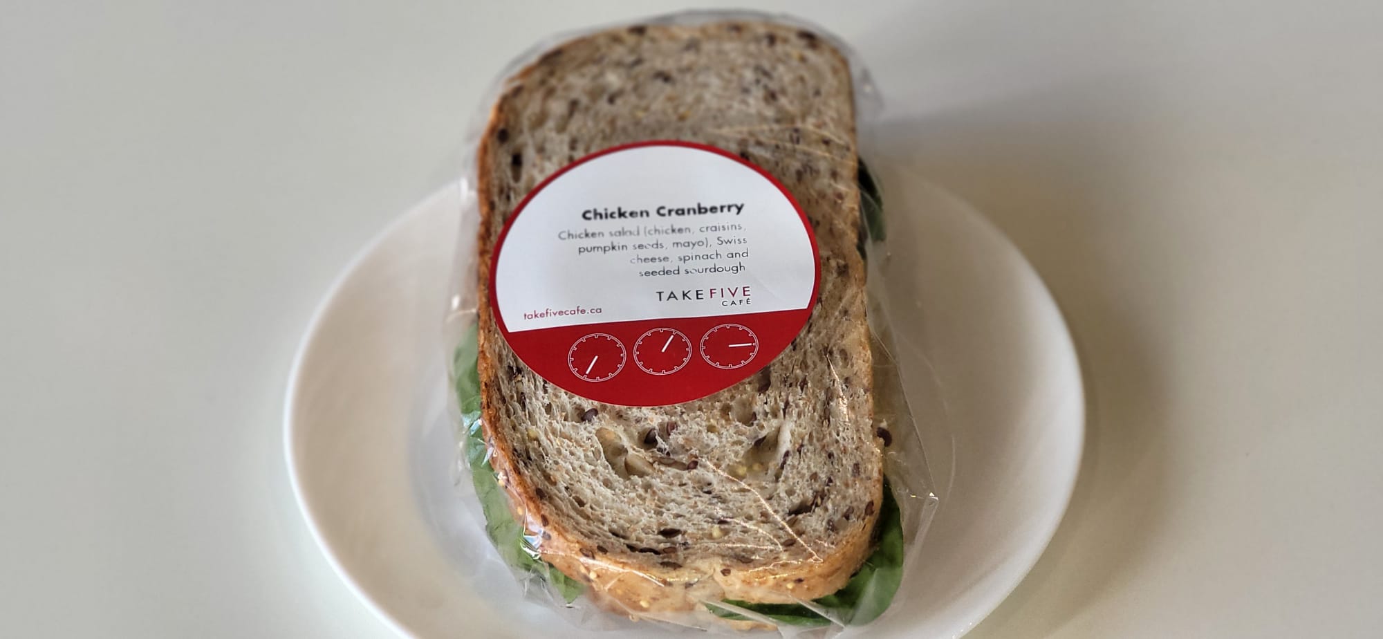 Chicken cranberry sandwich from take five cafe