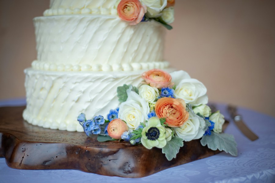 Wedding cake decorated with flowers